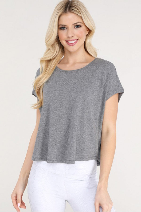 Ribbed Hem Boxy Crop Top w/ Short Dolman