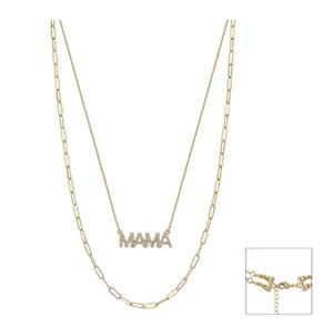 Gold Layered Rhinestone Mama Necklace