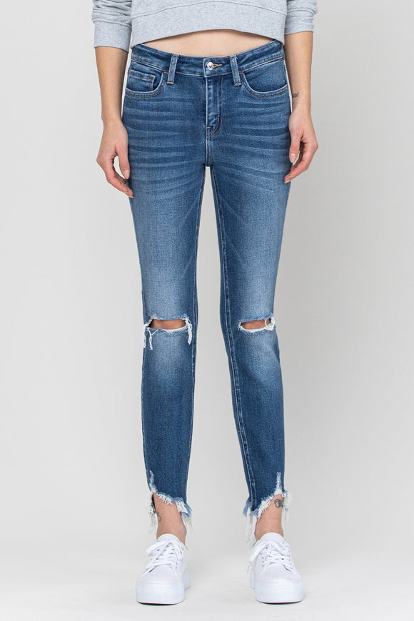 Mid Rise Skinny Ankle with Frayed Hem Jeans