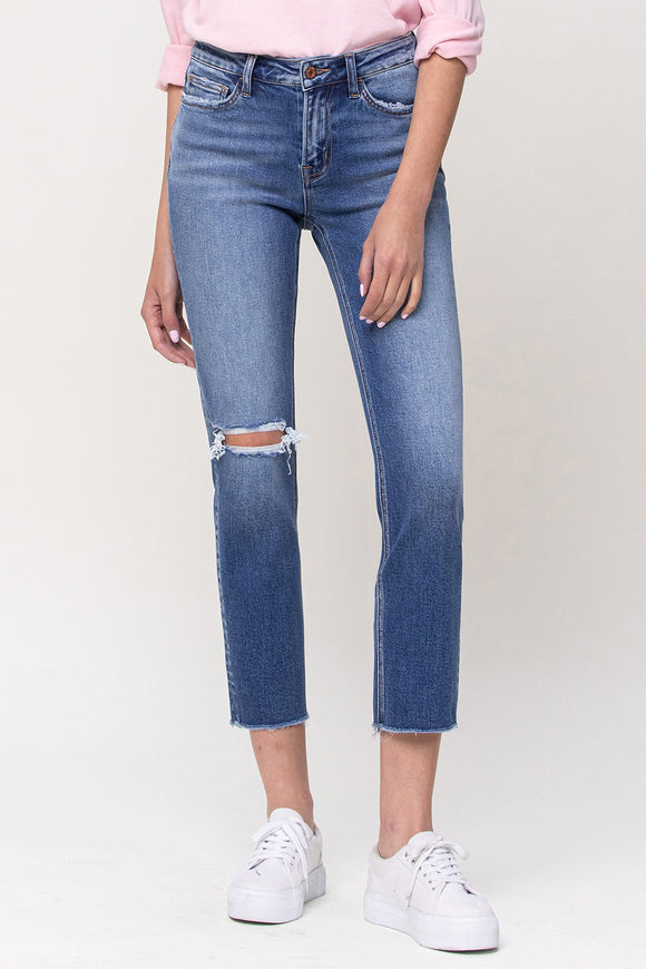 Mid Rise Straight Crop Jeans