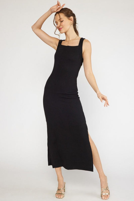 Ribbed Square Neck Sleeveless Maxi Dress