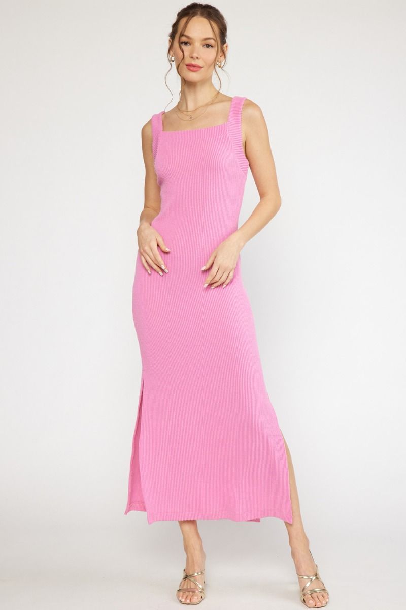 Ribbed Square Neck Sleeveless Maxi Dress