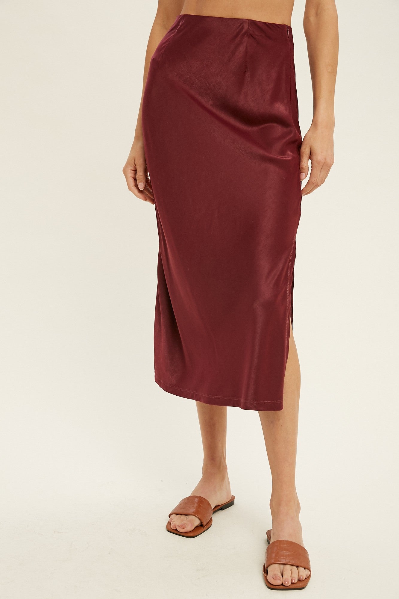 Satin Midi Skirt with Side Slit