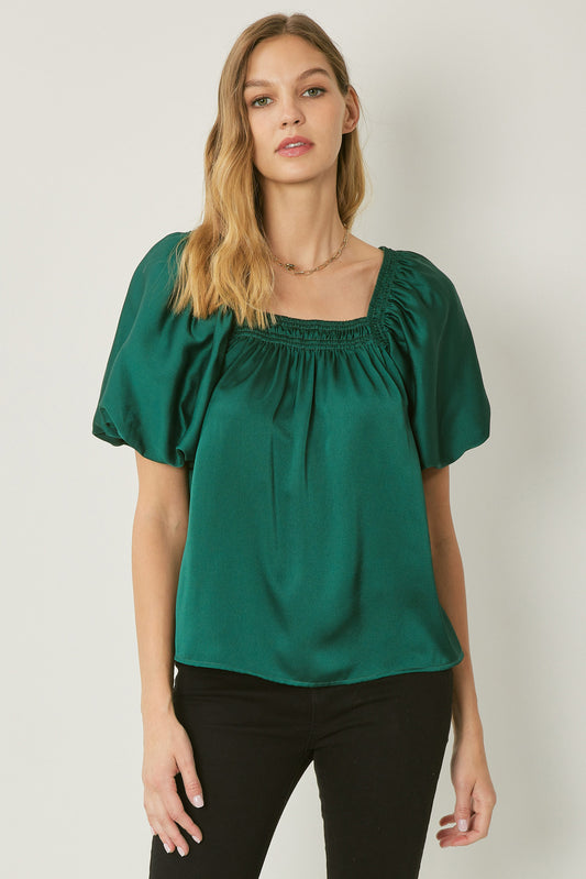 Square Neck Bubble Sleeve Top