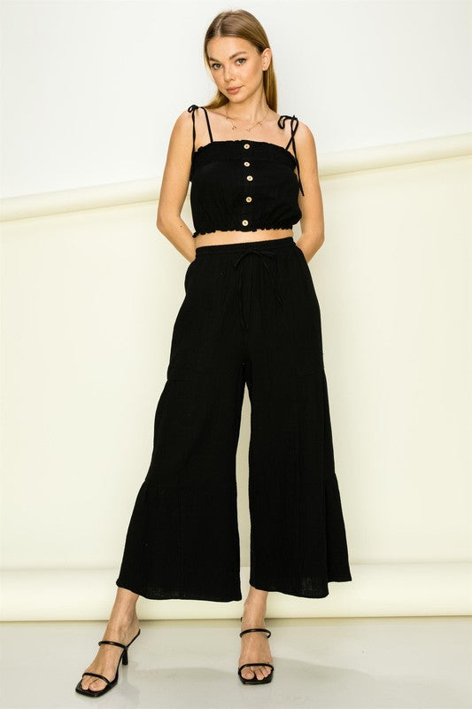 Tie Shoulder Frill Pant