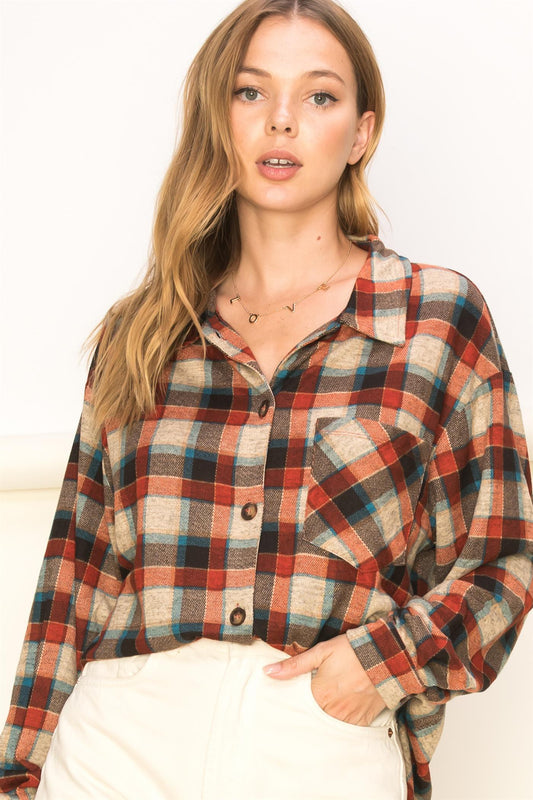 Checkered Knit Button Down