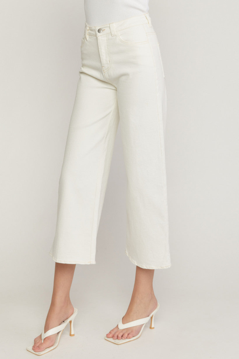 Cream Wide Leg Denim