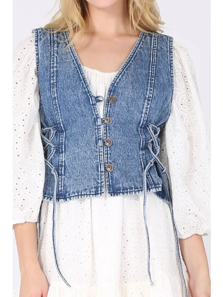 Boho Denim Vest Top With Lace Up Sides