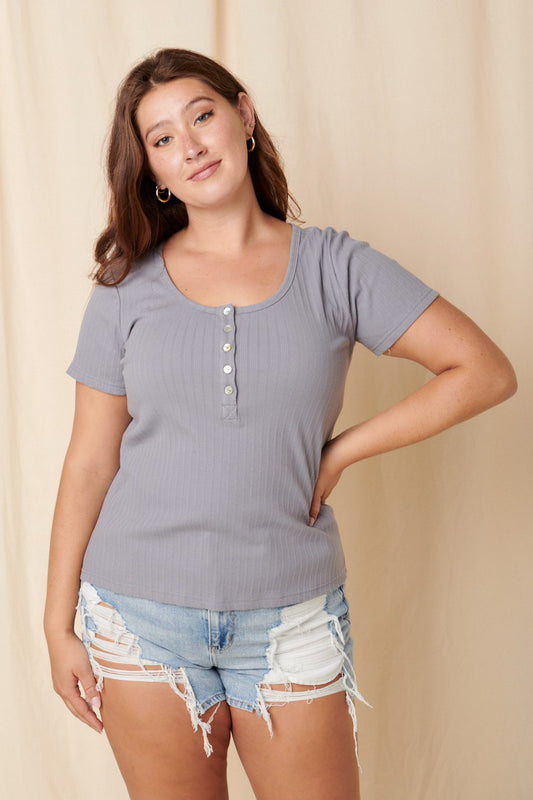 Dusty Blue Scooped Neck Tee