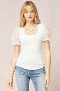 Off-White Sheer Puff Sleeve Top