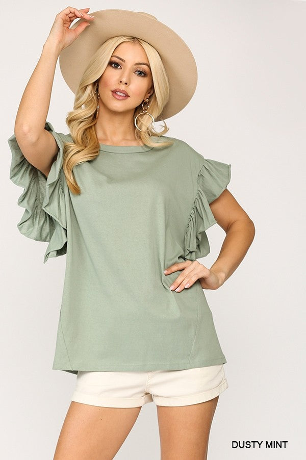 Grey Ruffle Sleeve Top