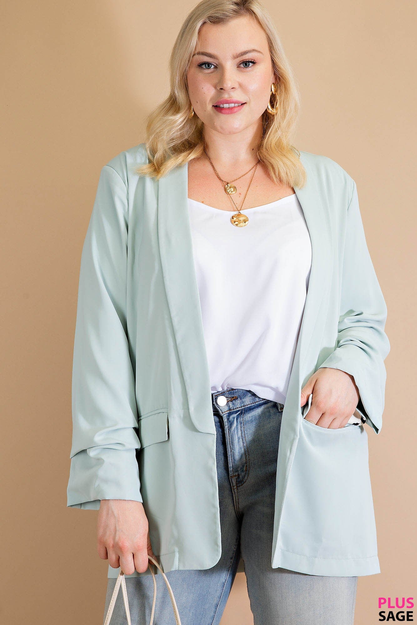 Ruched Sleeve Blazer