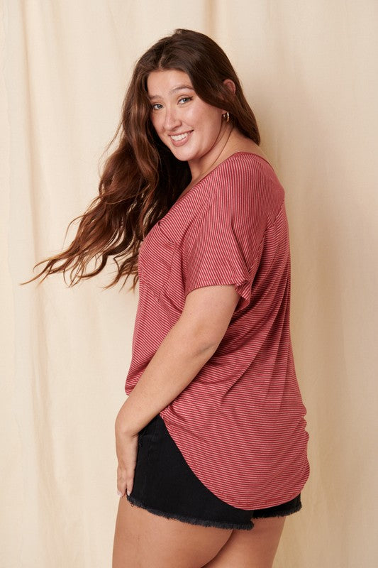 Marsala Pin Stripe Top Curvy