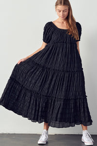Black Sequard Crinkle Dress