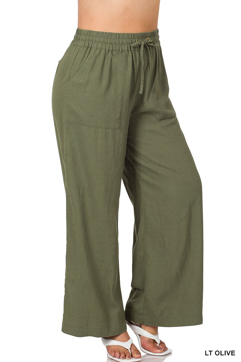 Olive Linen Pants Curvy