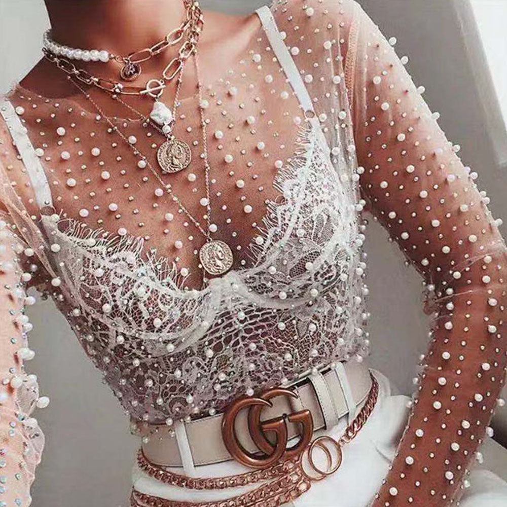 Mesh Pearl Top