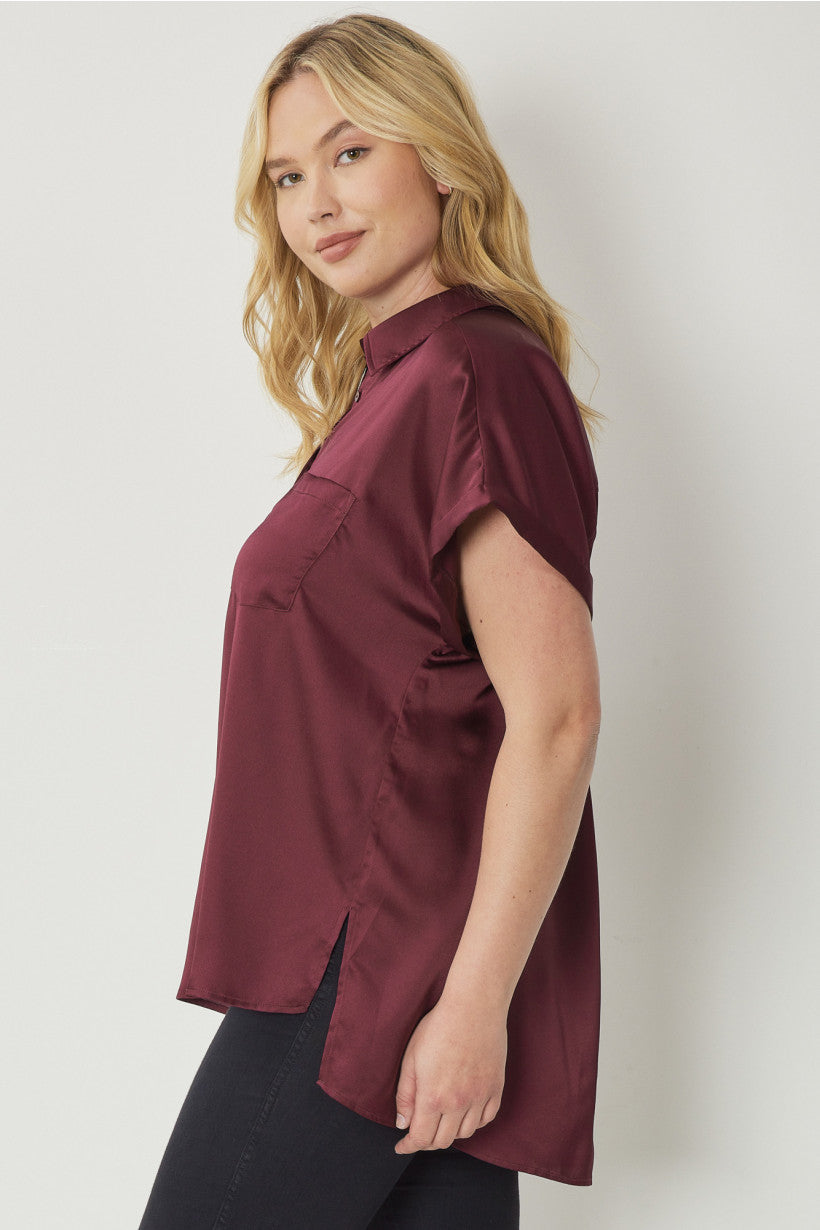 Burgundy Satin Top Curvy