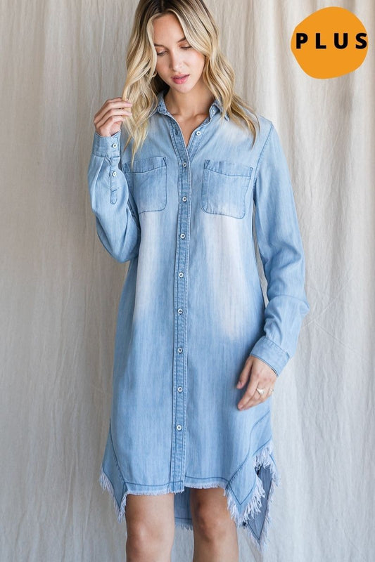 Denim Fringe Dress Curvy