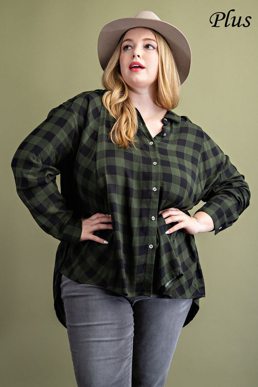 Olive Plaid Flannel Curvy