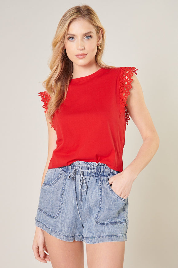 Lace sleeved red tank