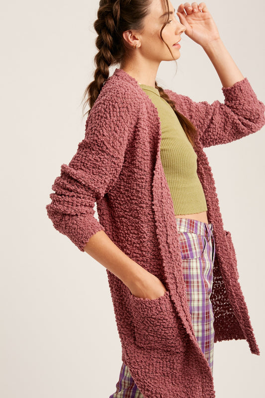 Rose Smoke Popcorn Cardigan