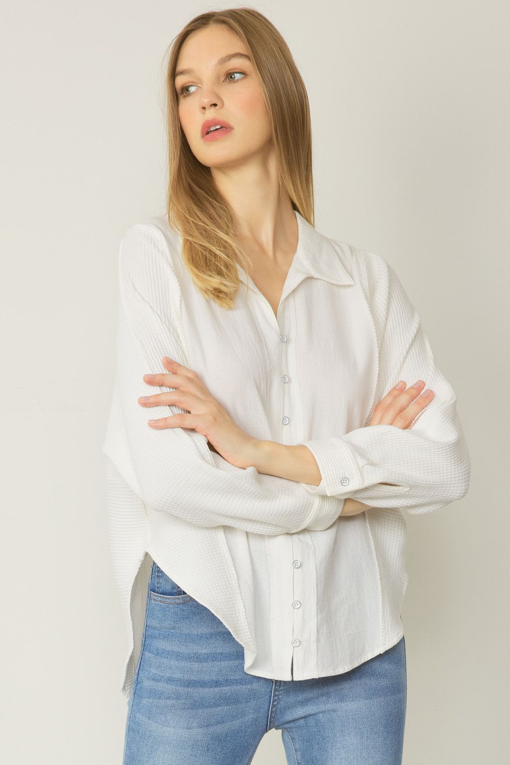 Textured White Button Down