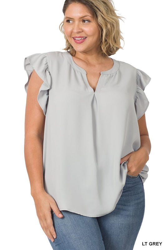 Grey Ruffle Tank Curvy